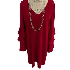 CHARLES HENRY Tiered Ruffle Sleeve Dress; Red; Size Large; Worn Once